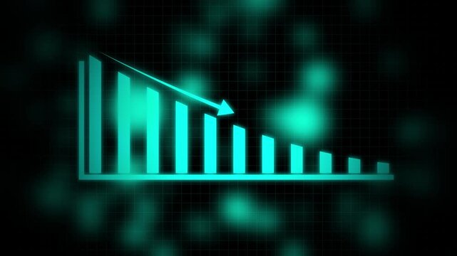 Falling Chart with Arrow Animation, Animated Financial Crisis Chart with Trend Line Graph, Down business graph icon animation.Animated business graph chart icon with a decreasing trend .Growth chart.