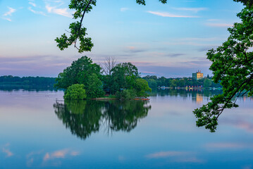 Sunset view of Svet lake near Trebon, Czech republic
