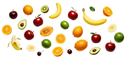 various types of fruits on a white and neutral background