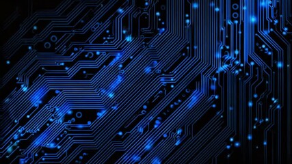 Futuristic blue circuit board design with network connections and data flow - Powered by Adobe