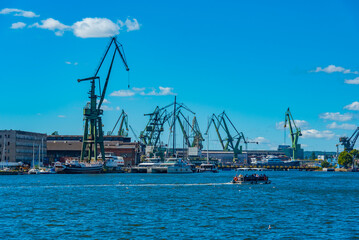 Obraz premium Industrial cranes in port of Gdansk, Poland