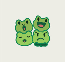 Four cute green frog icons