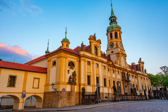 Sunset view of Loreta pilgrimage site in Prague, Czech republic