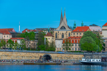 Fototapeta premium Vltava riverside with Emauzy monastery in Prague, Czech republic