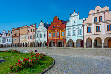 Obraz premium Colourful houses at historical square in Telc, Czech republic