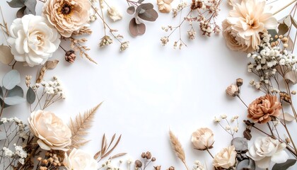 Obraz premium Elegant Arrangement of Dried Flowers and Pampas Grass Bordering a White Space