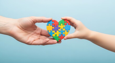 Hands holding a colorful puzzle heart