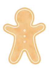 gingerbread cookie watercolor illustration PNG with transparent background and festive mood
