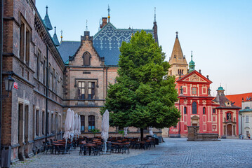 Obraz premium Sunset view of St. George's Convent at Prague castle, Czech repu