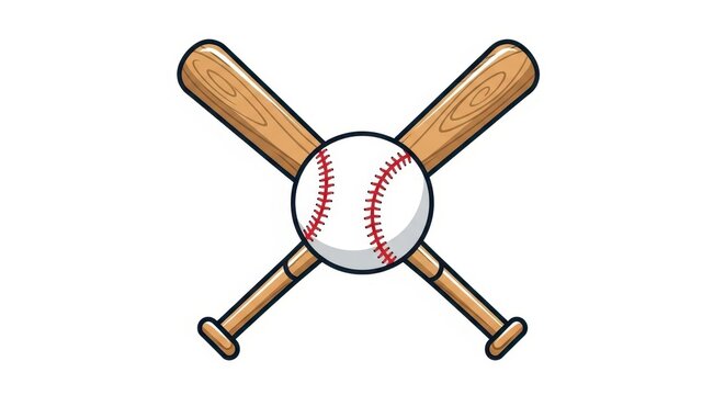 Baseball emblem featuring crossed bats and a central baseball with detailed stitching illustration
