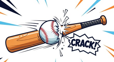 Dynamic baseball bat hitting a ball with comic explosion effect illustration