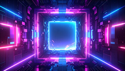 Futuristic Technology Background Cyberpunk Glowing Gate Neon Lights Abstract Geometric Patterns Esports Gaming Metaverse High Tech Design