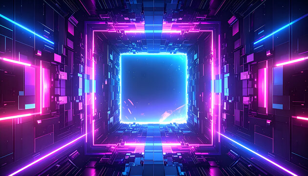 Futuristic Technology Background Cyberpunk Glowing Gate Neon Lights Abstract Geometric Patterns Esports Gaming Metaverse High Tech Design