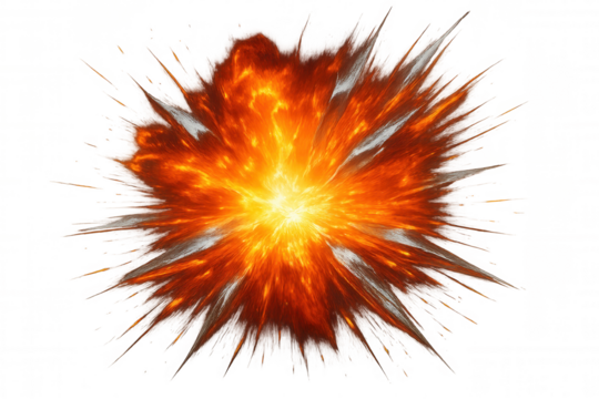 Powerful explosion expanding with a fiery burst and transparent background, ideal for visual effects and motion graphics