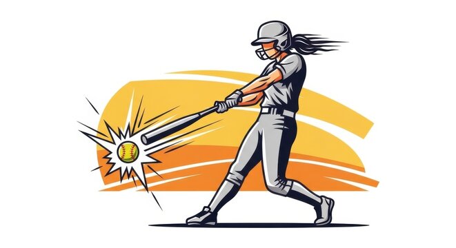 Dynamic action shot of a softball player hitting the ball with powerful swing