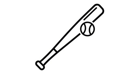 Minimalist line drawing depicting a baseball bat and ball for sports illustration