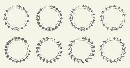 Hand drawn botanical circular wreath with dot circle collection