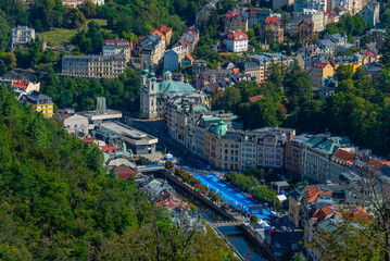 Fototapeta premium Aerial view of Karlovy Vary in Czech republic