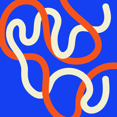 Obraz na płótnie Canvas wavy lines background : Vibrant abstract design with wavy orange, pink, and white lines on a blue background. Modern, dynamic, and creative illustration perfect for graphic projects, textures, art