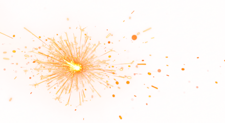 Radiating golden sparkler with bright center and scattered embers.