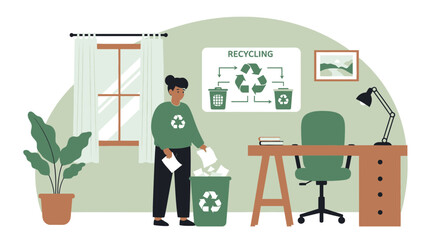 Fototapeta premium Eco-Conscious Workspace: A Person Recycling Paper in a Sustainably Designed Office