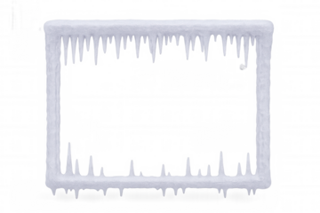 Rectangular snow frame with hanging icicles isolated on transparent background, ideal for winter design projects
