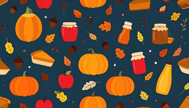 Autumnal food pattern on dark background