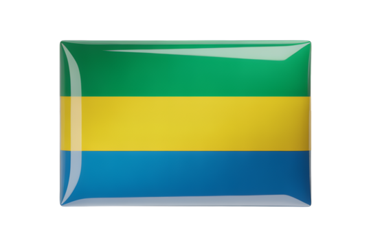 Gabon flag emblem glossy square design representing national pride and identity, perfect for branding.
