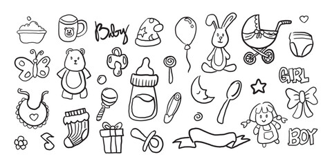 baby set related doodle illustration vector design