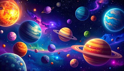 Colorful planets in a vast galaxy