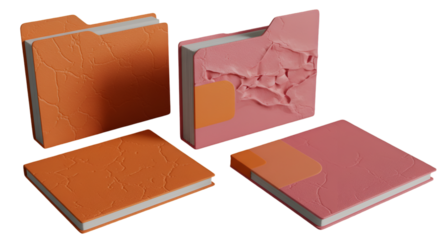Conceptual set of office organizers presenting document management with stylized textured surface