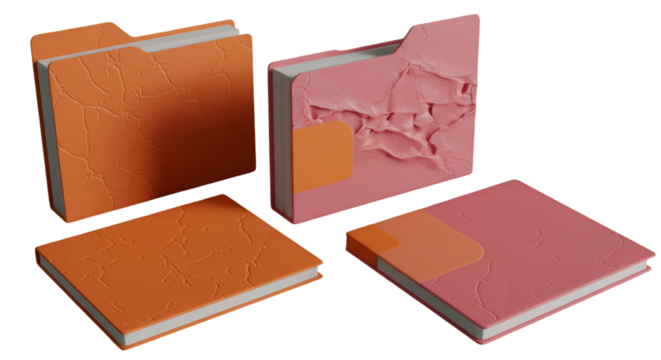 Conceptual set of office organizers presenting document management with stylized textured surface