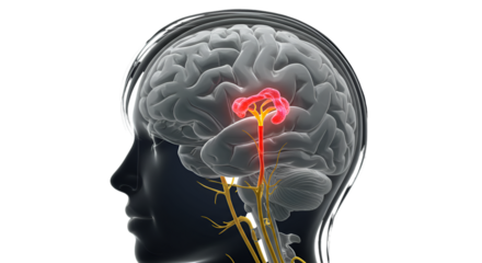 Understanding the human brain with anatomical view highlighting arteries inside head with black