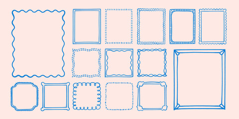 Collection of whimsical frames and borders, creative doodle outlines, sketchy vintage inspired decorative shapes for graphic design illustration and template use
