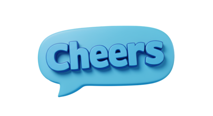 Sending cheerful wishes with a light blue Cheers speech bubble for celebrating joyous moments in 3D