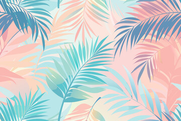 Fototapeta premium Tropical vibes with pastel palm leaves pattern for a modern, serene, and relaxing atmosphere design