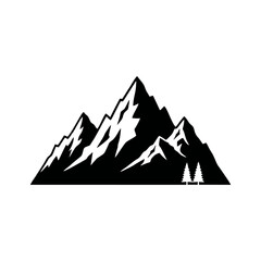 Minimalist Mountain Range Silhouette with Pine Trees Vector Icon