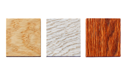 Three wood samples showcasing different finishes.