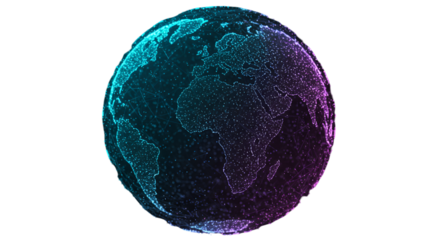 A vibrant connected earth visualized in a digital network symbolizing global interconnectedness neon
