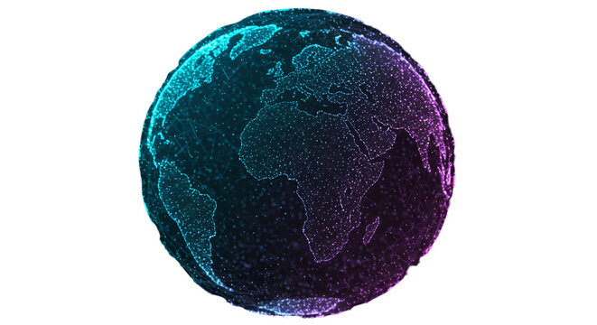 A vibrant connected earth visualized in a digital network symbolizing global interconnectedness neon