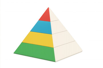 3d layered pyramid infographic representing a hierarchy with different colored levels, on a transparent background