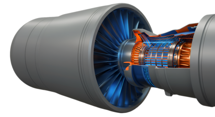 The heart of aviation A complex jet engine unveiling the power within set against a stark black