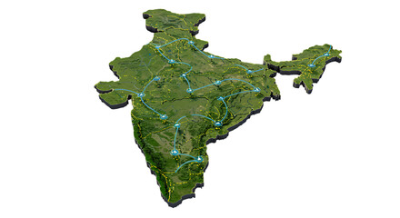 Exploring India s interconnected regions tracing vital network connections across a 3D rendered map