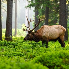 Fototapeta premium Majestic elk in a lush forest