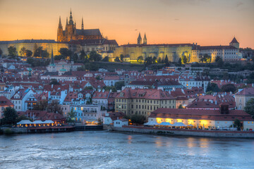 Fototapeta premium Sunset view of the Prague castle and vltava river in Prague, Cze