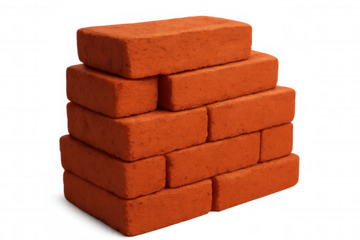 Red bricks arranged to form a small wall, isolated on a transparent background, ready for use in architectural visualization or construction-related projects