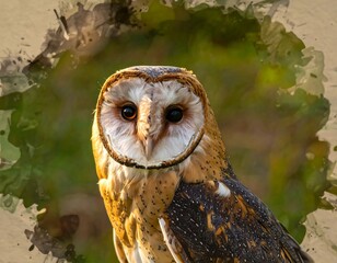Close-up of an owl with a painted background