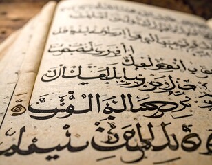 Close-up of ancient Arabic script on aged paper