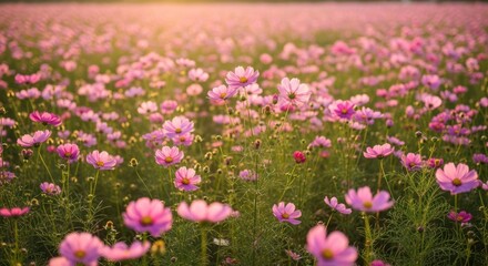 Pink cosmos field at sunset (1)