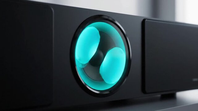 Closeup of Modern Bluetooth Speaker with Vibrant Blue Light in Dark Room
